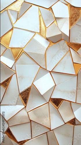 Geometric design featuring white and gold fragments on a textured surface