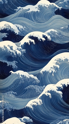 Dynamic ocean waves create a mesmerizing pattern of blues and whites under so...