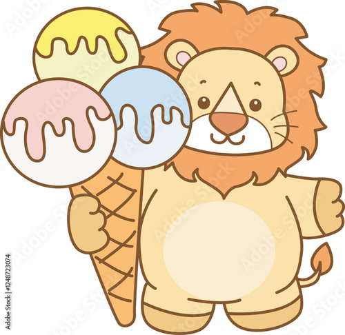 Cute Lion vector icon. Funny baby Lion animal series stock illustration. life of fluffy Lion designs.