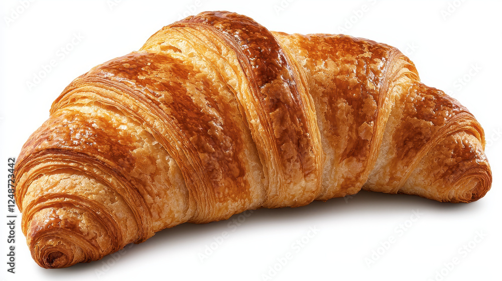 Perfectly baked croissant showcasing crispy and flaky texture in artisan bakery setting with warm golden brown color Perfectly baked croissant showcasing crispy and flaky texture in artisan bakery setting with warm golden brown color