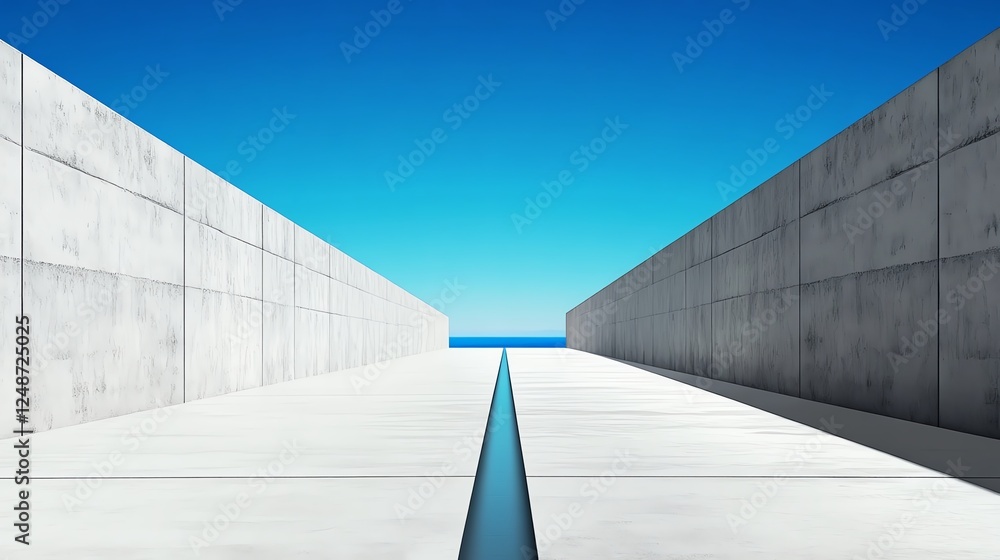 Minimalist road, perfect symmetry, modernist architecture, 3D illustration Minimalist road, perfect symmetry, modernist architecture, 3D illustration