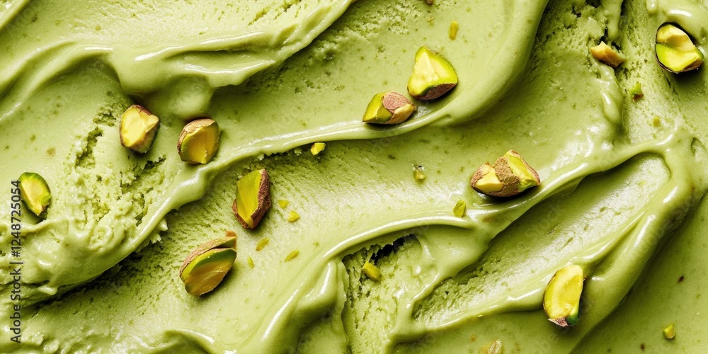 Obraz premium Rich and Creamy Texture of Matcha Ice Cream with Chopped Pistachios on Top for a Fresh and Delicious Dessert Experience