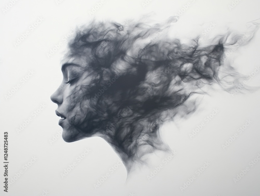 conceptual portrait of a woman blending into smoke conceptual portrait of a woman blending into smoke