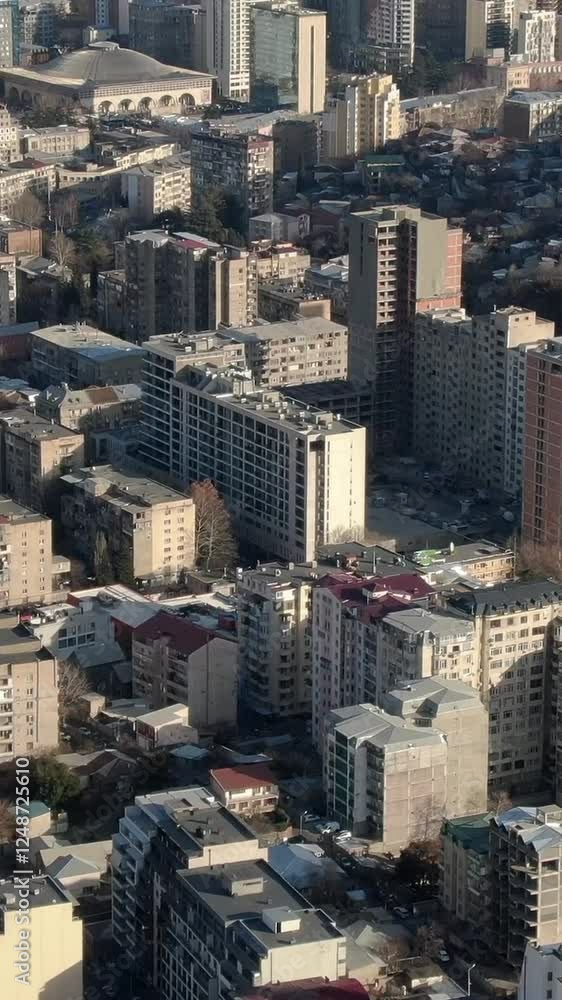 Aerial view On Ancient District Abanotubani Of Tbilisi. Georgian Capital Skyline Cityscape. Aerial view On Ancient District Abanotubani Of Tbilisi. Georgian Capital Skyline Cityscape.