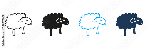 Sleeping Sheep Line and Silhouette Icon Set. Peaceful Rest and Counting Sheep Symbol. Bedtime Rest and Calm Night. Relaxation Aid. Editable Stroke. Isolated Vector Illustration
