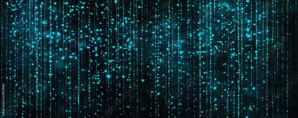 Digital Rain: Abstract Teal Glowing Data Streams Flowing Downward, Creating a Futuristic and Hypnotic Visual Experience. Digital Rain: Abstract Teal Glowing Data Streams Flowing Downward, Creating a Futuristic and Hypnotic Visual Experience.