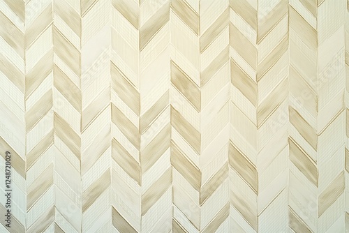 Diagonal chevron pattern in neutral tones creates modern wall decor in bright...