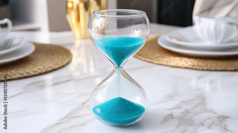 A sleek and modern hourglass with an acrylic frame and vibrant blue sand, perfect for contemporary dcor. A sleek and modern hourglass with an acrylic frame and vibrant blue sand, perfect for contemporary dcor.