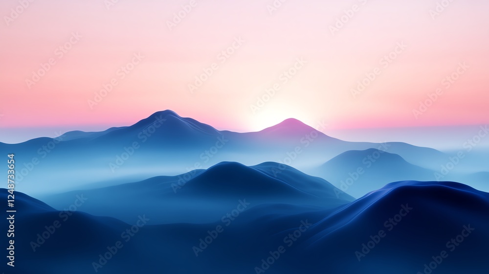 Fototapeta premium Winding mountain pass, misty peaks, adventurous vibe, 3D illustration