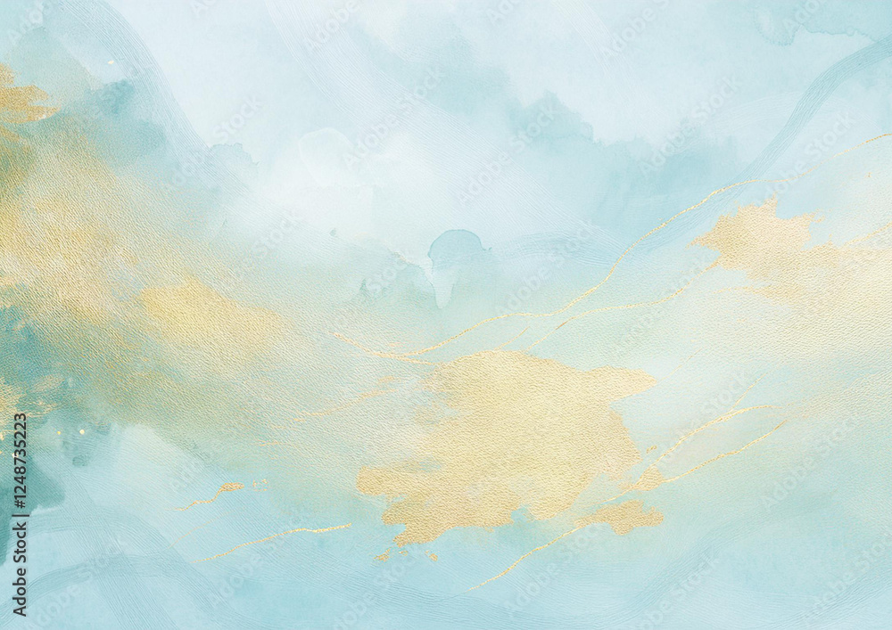 Fototapeta premium 水色とゴールドの和風イメージの背景