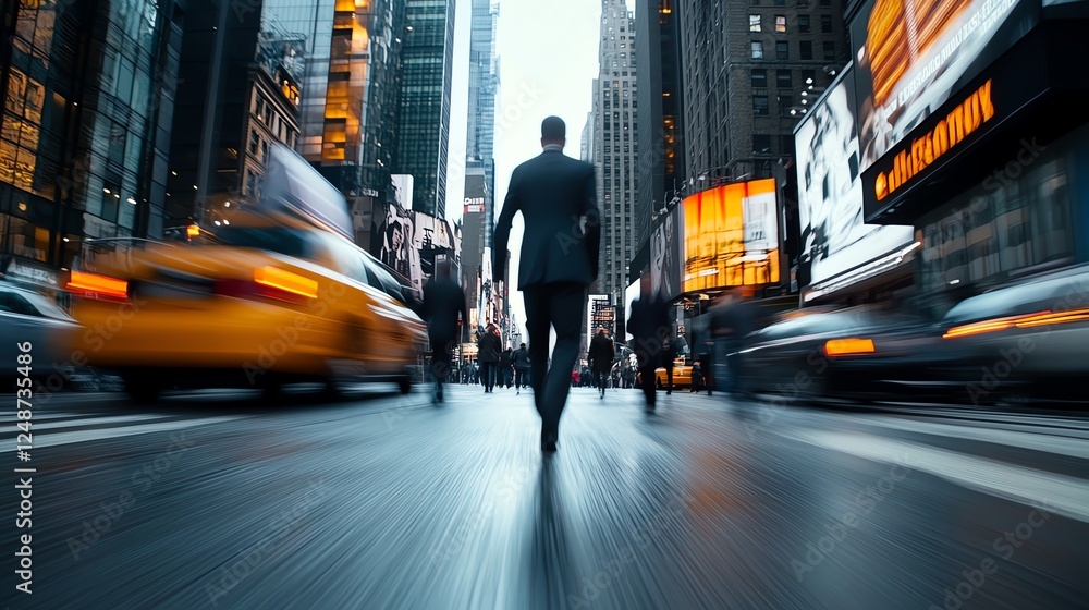 Obraz premium A bustling city sidewalk with businesspeople walking, blurred motion effect, fastpaced urban life, highenergy street photography