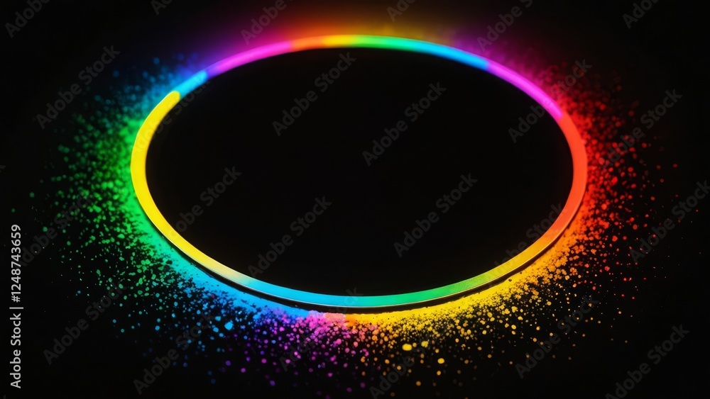 A circular burst of colorful powder creates a vibrant and dynamic visual on a dark background A circular burst of colorful powder creates a vibrant and dynamic visual on a dark background