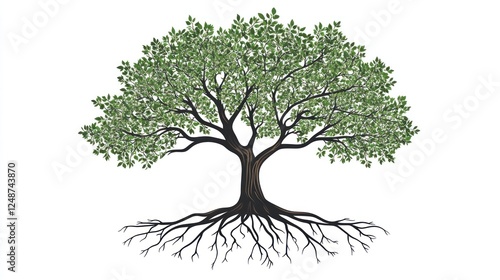 Wallpaper Mural Lush green tree, strong roots, white background, nature illustration, website design Torontodigital.ca
