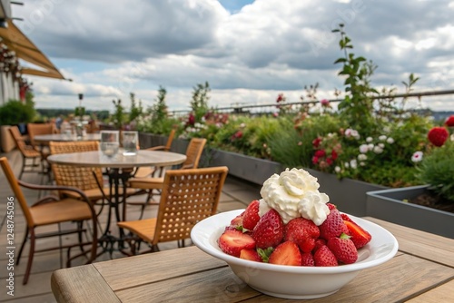 strawberry ice cream dush in open cafe space photo