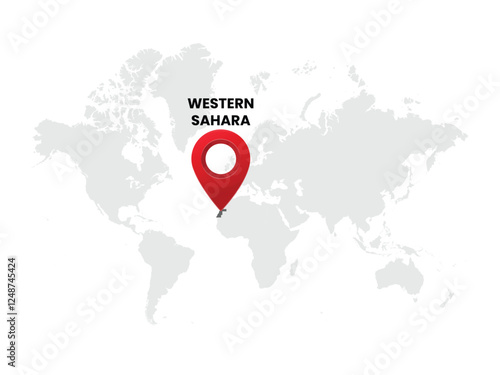 World map with country  Western Sahara on White Background. Western Sahara Highlighted with Location Symbol. Vector Illustration of Map and Pin Location of Western Sahara Country.