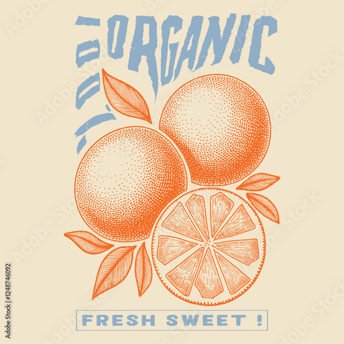 Orange graphic print design, summer fruit design , vintage grunge food fashion orange art, typography slogan text print design, California Malibu, fruit print graphics for t-shirt Design