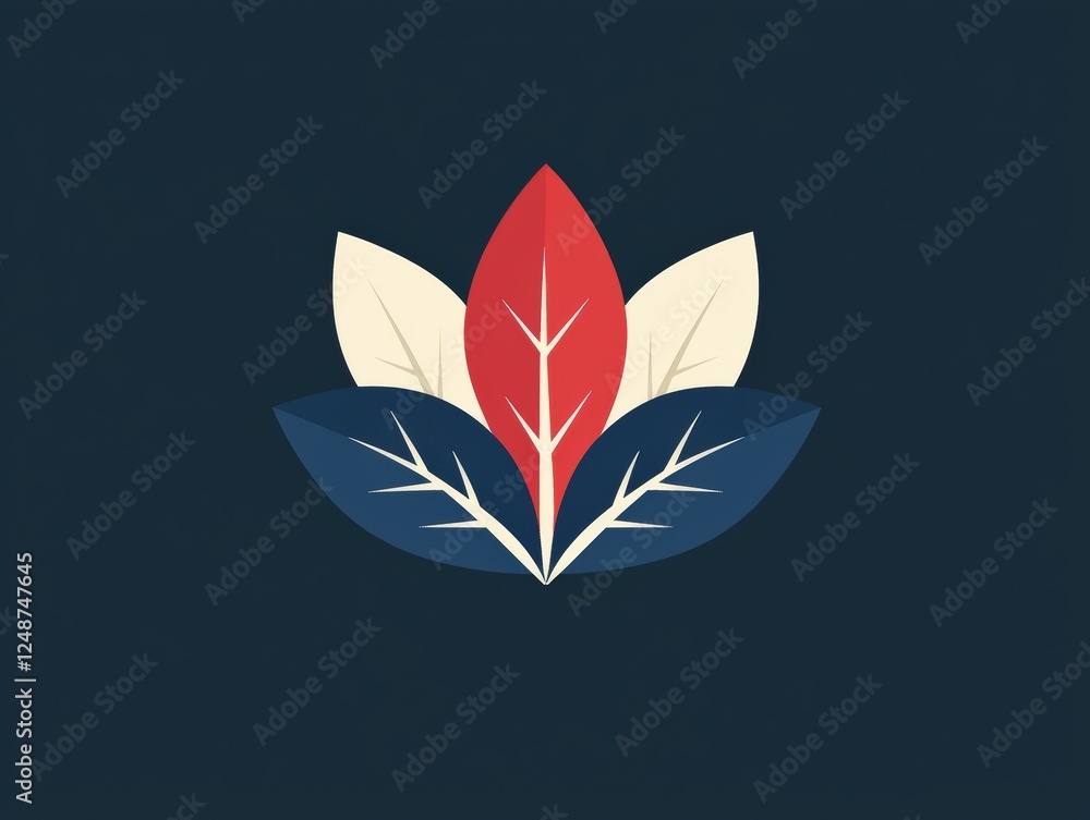 Abstract Design Featuring Stylized Red, White, and Blue Leaves in a Minimalist Arrangement Abstract Design Featuring Stylized Red, White, and Blue Leaves in a Minimalist Arrangement