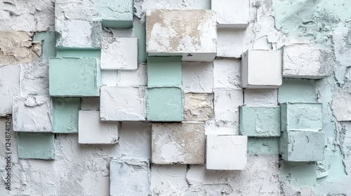 Three dimensional cubes painted with white and pastel green colors