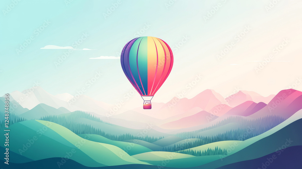 Fototapeta premium Soaring Spectacle: Hot Air Balloon Floating Over Verdant Fields