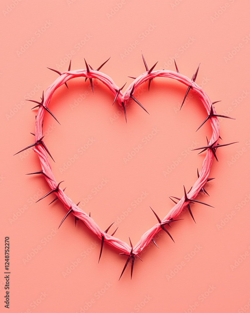 Heart shaped thorn border in pastel pink on soft background Heart shaped thorn border in pastel pink on soft background