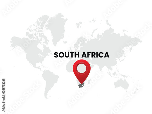 World map with country  South Africa on White Background. South Africa Highlighted with Location Symbol. Vector Illustration of Map and Pin Location of South Africa Country.