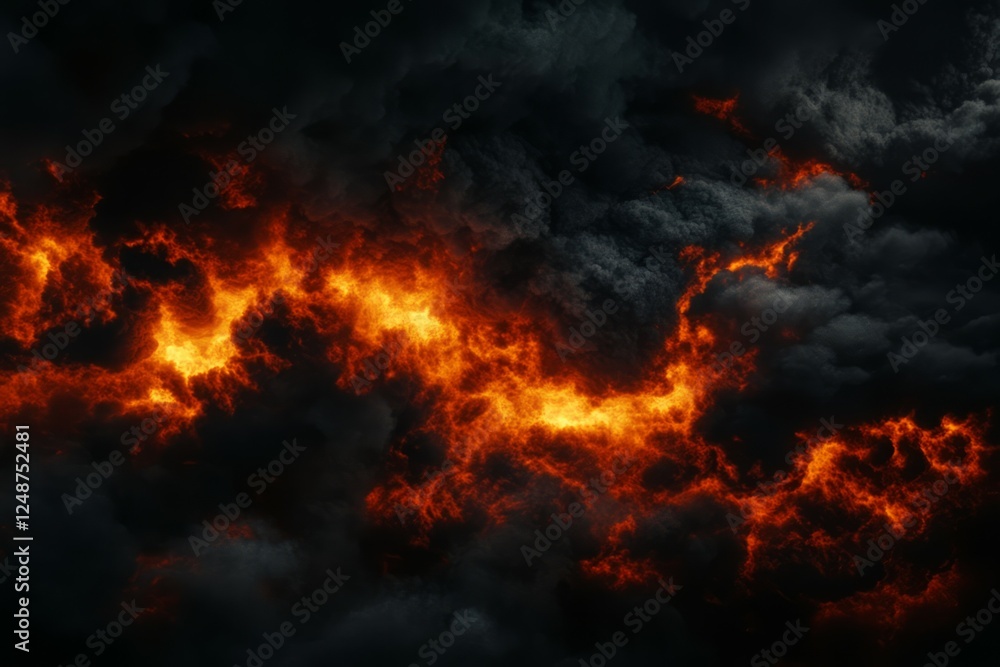 Fiery crack in dark stormy clouds. Neural network AI generated Fiery crack in dark stormy clouds. Neural network AI generated
