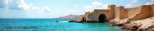 Ancient ruins of Mahdia port, weathered stone structures , discovery, archaeology, Africa photo