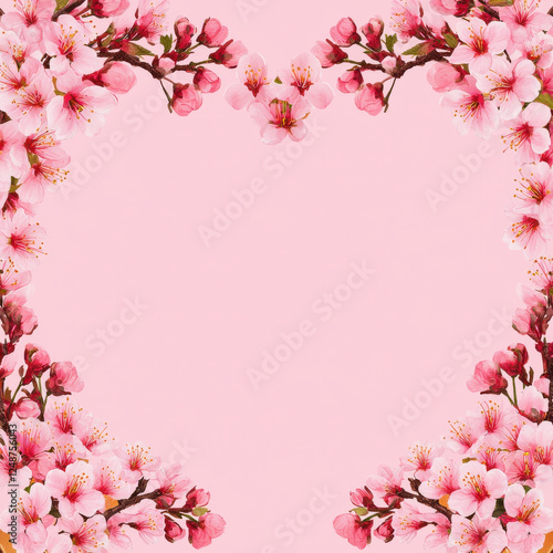 Wallpaper Mural Heart shaped cherry blossom arrangement on pink background Torontodigital.ca