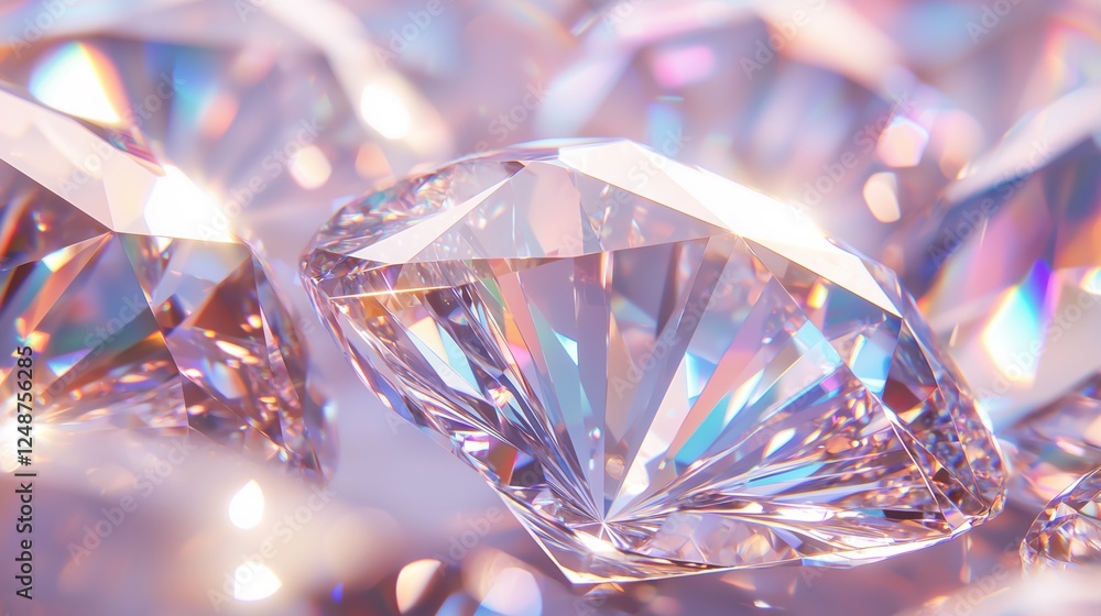 Crystal-clear diamond facets reflecting a spectrum of colors Crystal-clear diamond facets reflecting a spectrum of colors