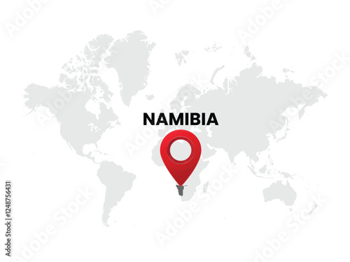 World map with country  Namibia on White Background. Namibia Highlighted with Location Symbol. Vector Illustration of Map and Pin Location of Namibia Country.