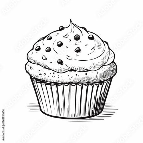 Muffin Food Meal Menu Dish Delicious Cuisine Eat Sketch Style
