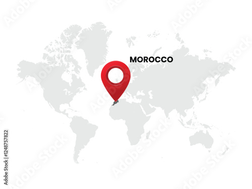 World map with country  Morocco on White Background. Morocco Highlighted with Location Symbol. Vector Illustration of Map and Pin Location of Morocco Country.