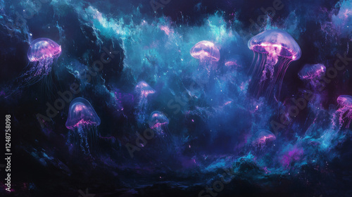 Ethereal Abyss: A Dark Underwater World of Jellyfish