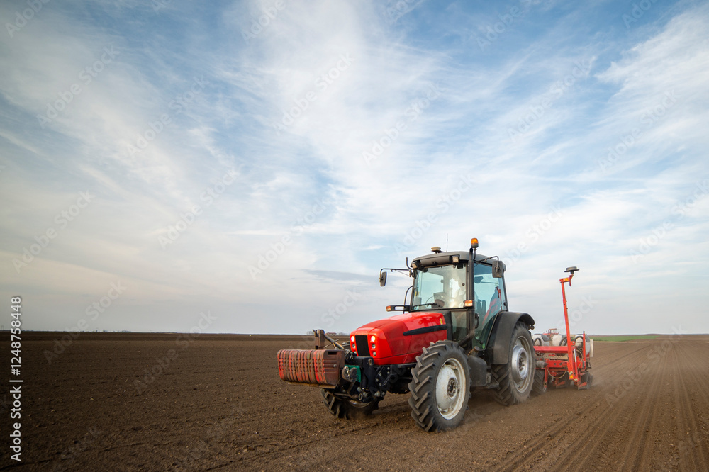 Sowing crops at agricultural fields in spring Sowing crops at agricultural fields in spring