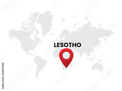 World map with country  Lesotho on White Background. Lesotho Highlighted with Location Symbol. Vector Illustration of Map and Pin Location of Lesotho Country.