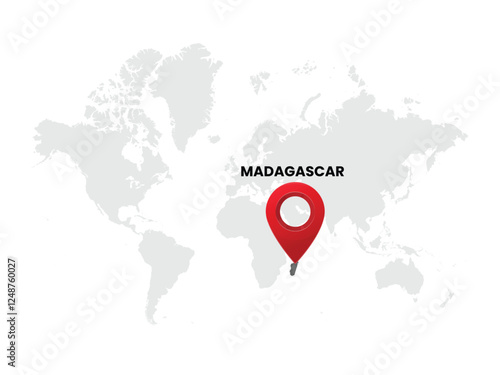 World map with country  Madagascar on White Background. Madagascar Highlighted with Location Symbol. Vector Illustration of Map and Pin Location of Madagascar Country.
