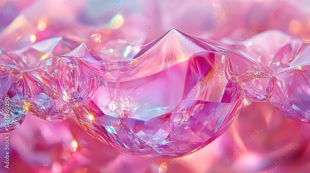 Pink crystal chain close-up, light reflections, abstract background, jewelry design Pink crystal chain close-up, light reflections, abstract background, jewelry design