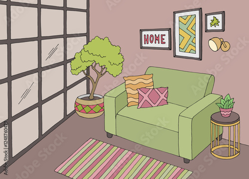 Living room graphic color home interior sketch illustration vector 