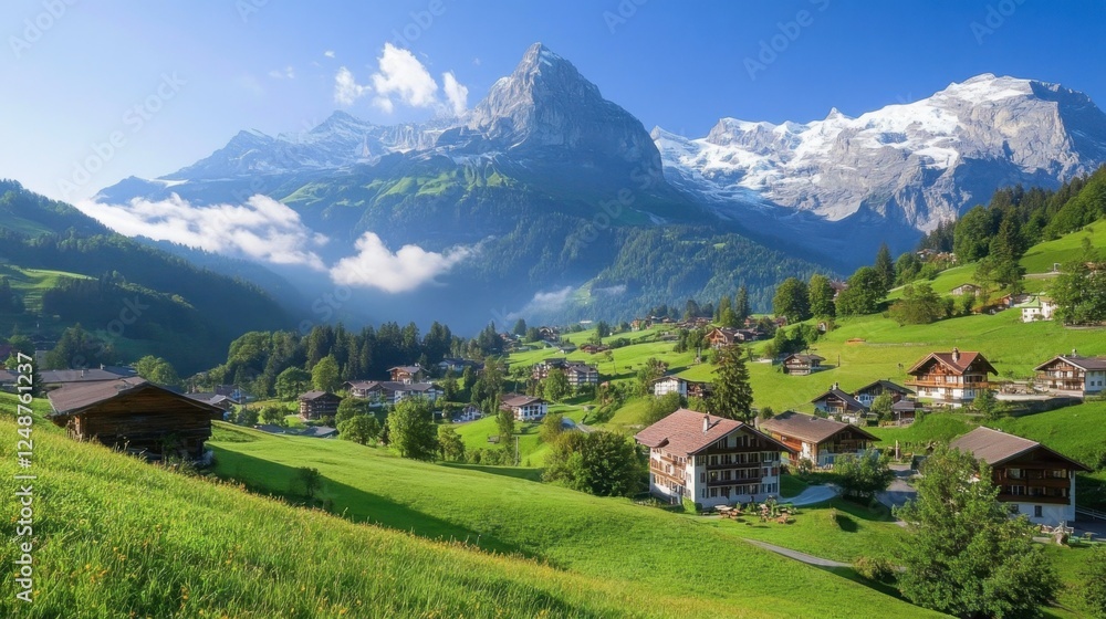 Obraz premium Scenic Swiss Landscape with Mountains and Green Valleys in Summer