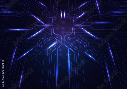 Abstract representation of a circuit board with glowing blue lines against a dark background