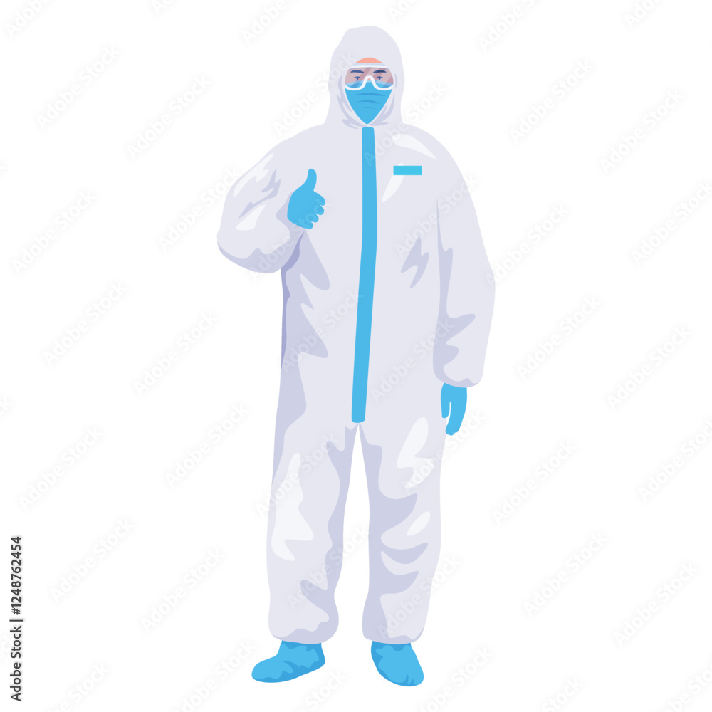 Illustration of a healthcare worker wearing full protective clothing in a clinical setting Illustration of a healthcare worker wearing full protective clothing in a clinical setting