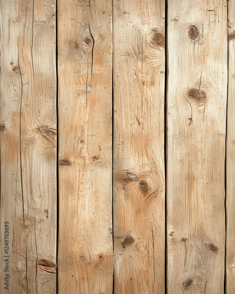 Naklejka premium Distressed wood grain texture in light pine with natural knots and patterns