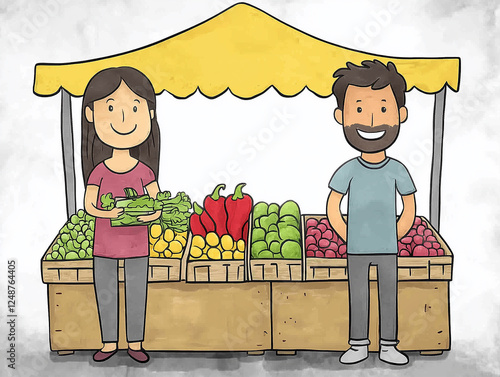 Cartoon depiction of customers ordering food