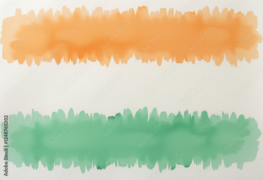 Fototapeta premium Abstract colorful pattern of jagged orange and green horizontal bands on a white background, showcasing an artistic and vibrant design