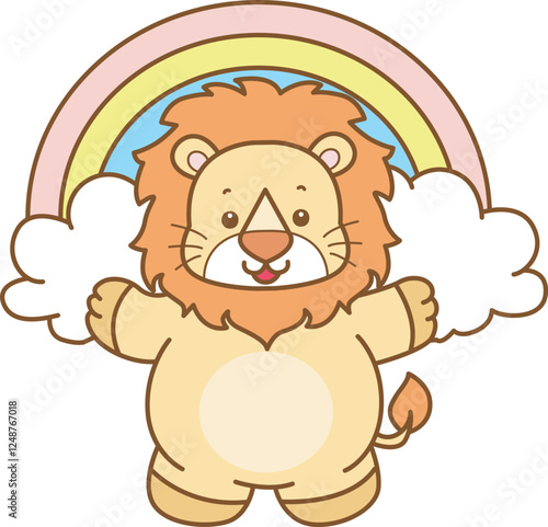 Cute Lion vector icon. Funny baby Lion animal series stock illustration. life of fluffy Lion designs.