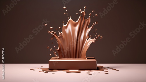 Luxurious Chocolate Splash with Elegant Podium on Mockup Background