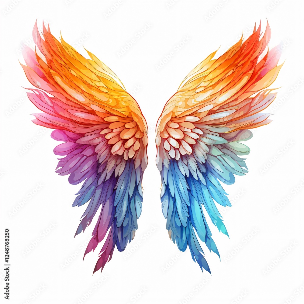 Obraz premium Vibrant Colorful Angel Wing Clipart Isolated on White Background for Design Projects