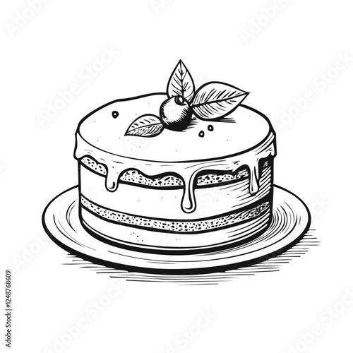 Cake Food Meal Menu Dish Delicious Cuisine Eat Sketch Style
