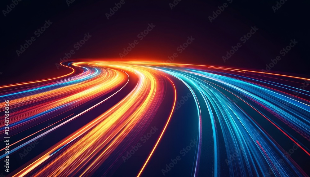 Long exposure light trails, blue and orange abstract digital background design, wallpaper art. Long exposure light trails, blue and orange abstract digital background design, wallpaper art.