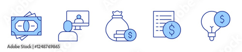 econometrics, online conference, monitor, price list, money. Business Icon vector illustration. Line Duotone style. Editable stroke